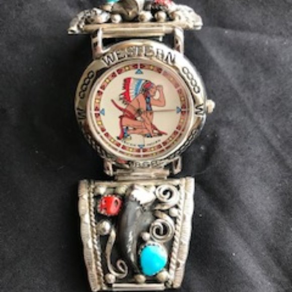 NAVAJO STERING A. HANE WATCH BAND WITH WATCH